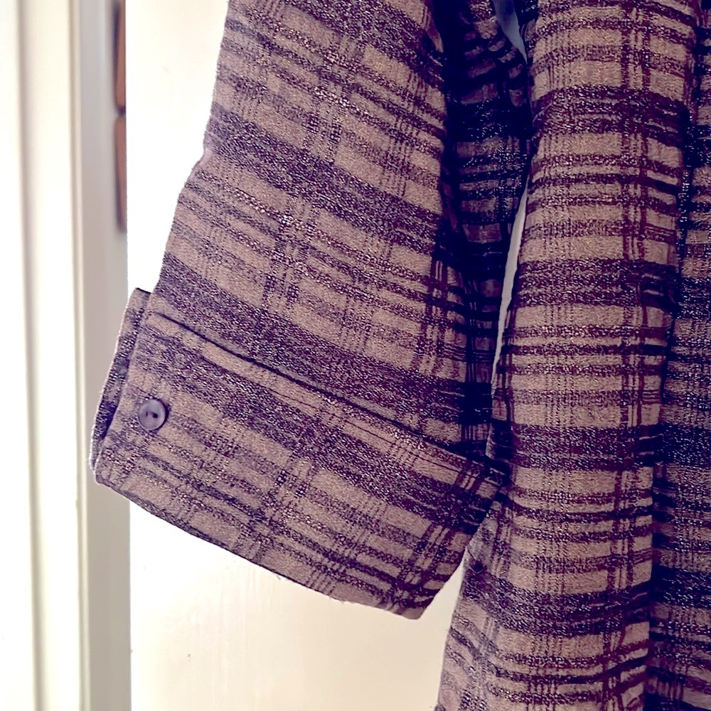 NWOT. Coldwater Creek brown shimmer striped linen blend summer evening blouse. - Picture 4 of 8